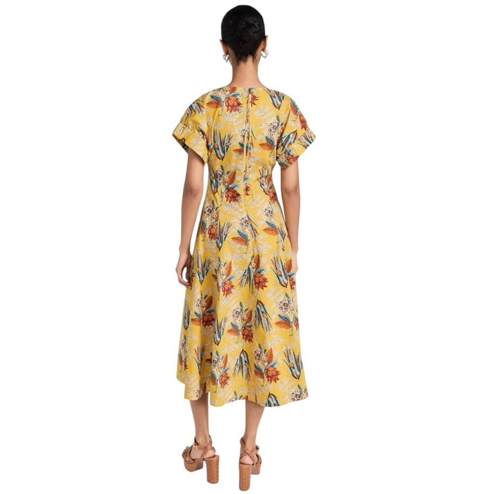 ULLA JOHNSON Devon Cotton Poplin Floral A-line Midi Dress with Pockets - Picture 4 of 12